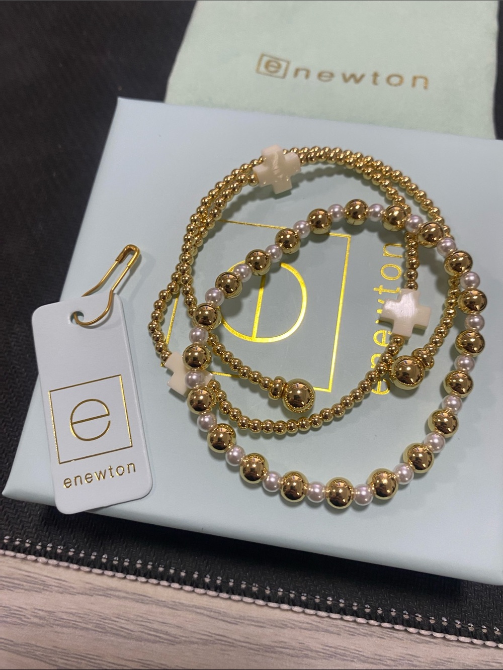 enewton Gold and Cream Cross Bead Bracelet Set - Picture 3 of 6